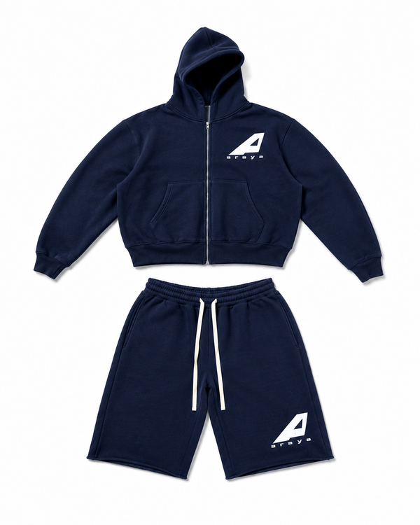 Navy Blue & White Short Set